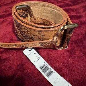 Elie Tahari orange/Tan Snake Print gold buckle Belt